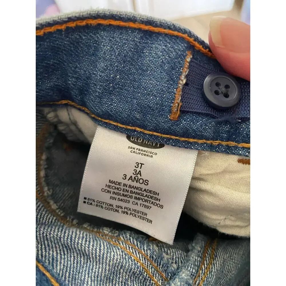Old Navy Boys Jeans Size 3T Slim Etroit Blue Cuffed Medium‎ Wash Blue Denim